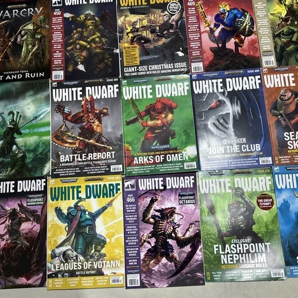 HUGE LOT OF 33 White Dwarf WARHAMMER Magazines 450s 460s 470s 480s Books